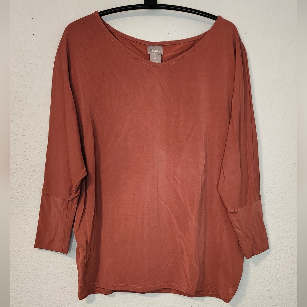 Chico's Dusty/Coral 3/4 Batwing Sleeve Oversized Blouse, Size S‎